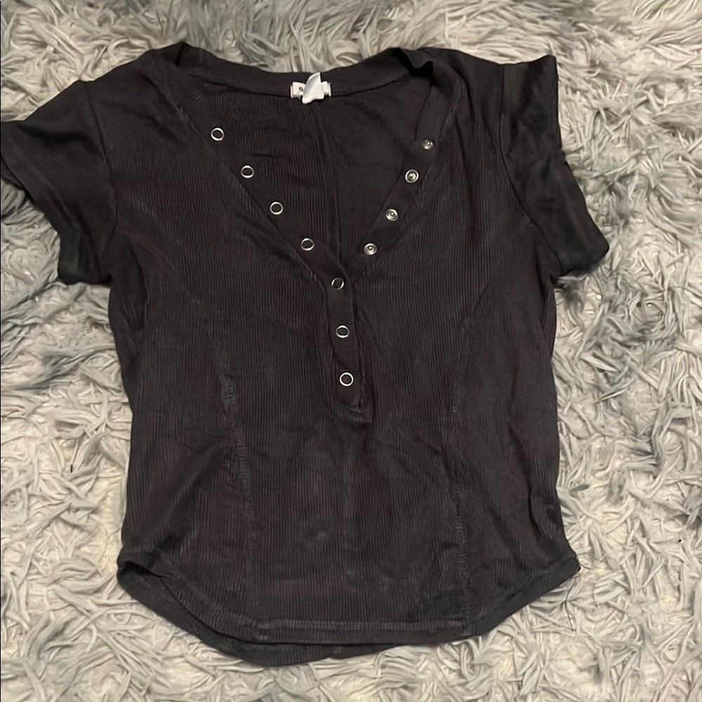 Garage Button V neck Top